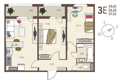 57,5 м², 2-комнатная квартира 5 400 300 ₽ - изображение 27