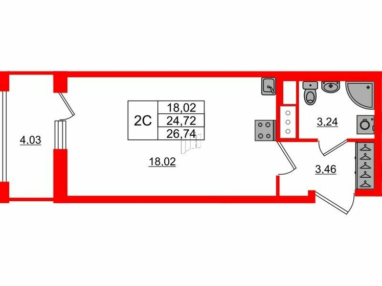 24,7 м², квартира-студия 3 800 020 ₽ - изображение 46