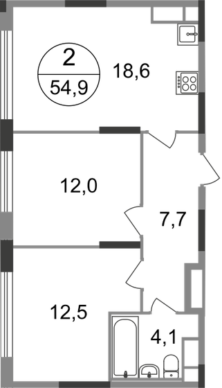 54,9 м², 2-комнатная квартира 14 092 483 ₽ - изображение 1