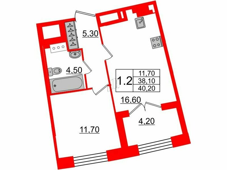 38,1 м², 1-комнатная квартира 17 526 000 ₽ - изображение 41