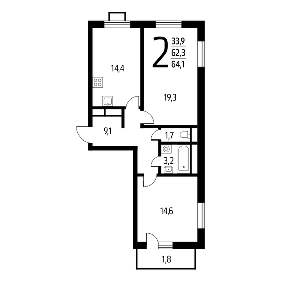 64,1 м², 2-комнатная квартира 14 005 850 ₽ - изображение 1