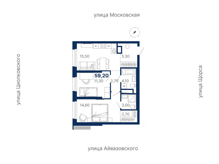 59,2 м², 2-комнатная квартира 11 418 733 ₽ - изображение 1