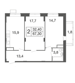 Квартира 67,3 м², 2-комнатная - изображение 1