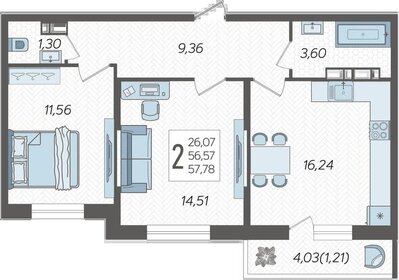 60,1 м², 2-комнатная квартира 7 660 200 ₽ - изображение 33