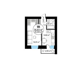 Квартира 36,8 м², 1-комнатная - изображение 1