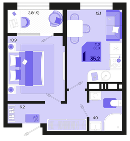 35,2 м², 1-комнатная квартира 3 900 000 ₽ - изображение 31