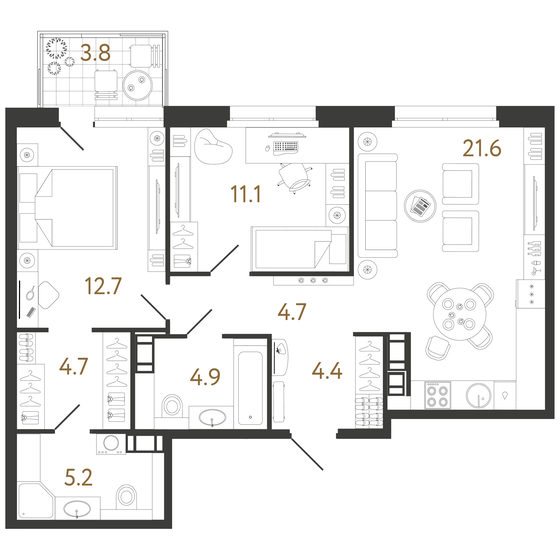 69,3 м², 2-комнатная квартира 24 627 856 ₽ - изображение 1