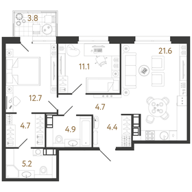 59,5 м², 1-комнатная квартира 5 224 750 ₽ - изображение 20