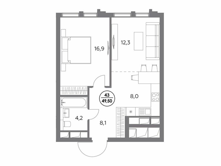 49,5 м², 1-комнатная квартира 26 235 000 ₽ - изображение 1