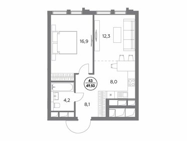 Квартира 49,5 м², 1-комнатная - изображение 1