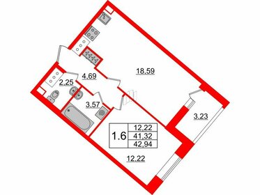 Квартира 41,3 м², 1-комнатная - изображение 1