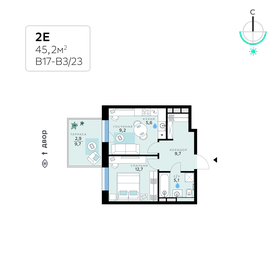 Квартира 45,2 м², 2-комнатная - изображение 1