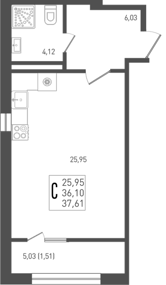 37,6 м², квартира-студия 5 829 550 ₽ - изображение 20