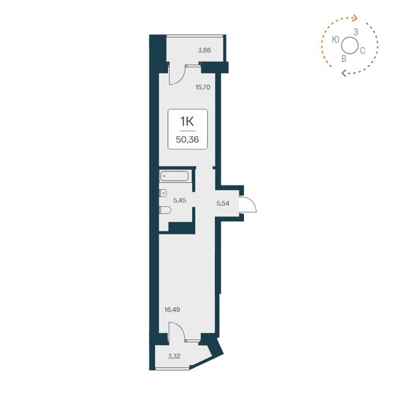 50,4 м², 1-комнатная квартира 9 050 000 ₽ - изображение 1