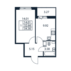 Квартира 34,3 м², 1-комнатная - изображение 3