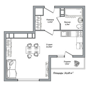 Квартира 34,7 м², 1-комнатная - изображение 4