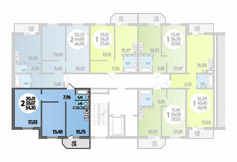 54,3 м², 2-комнатная квартира 4 941 999 ₽ - изображение 1