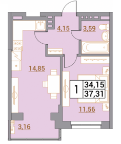 Квартира 37,3 м², 1-комнатная - изображение 1