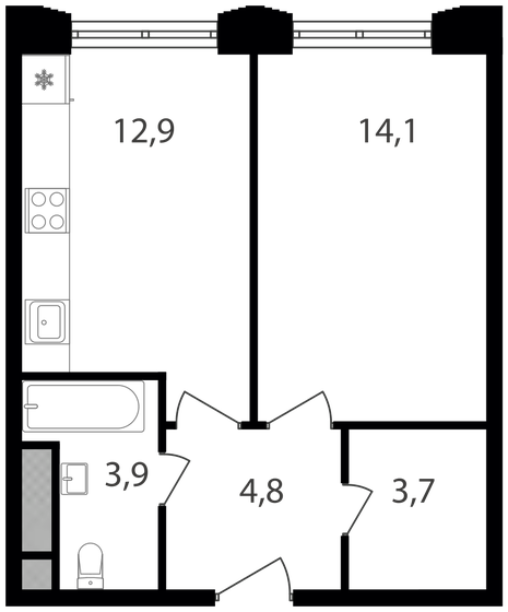 39,4 м², 1-комнатные апартаменты 9 956 380 ₽ - изображение 1