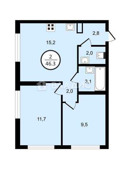 46,3 м², 2-комнатная квартира 6 300 000 ₽ - изображение 1