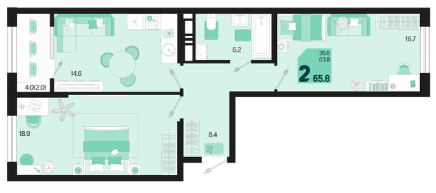 75 м², 2-комнатная квартира 8 700 000 ₽ - изображение 122