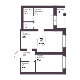 Квартира 65 м², 2-комнатная - изображение 1