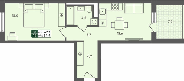 55 м², 1-комнатная квартира 6 260 000 ₽ - изображение 30
