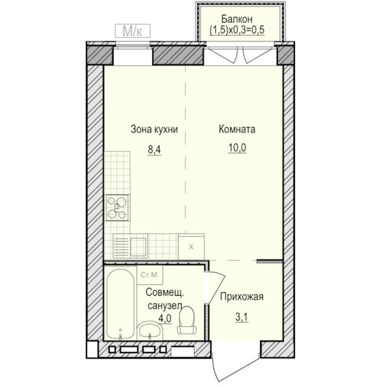 26 м², квартира-студия 2 570 000 ₽ - изображение 1