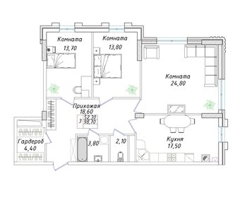 126 м², 3-комнатная квартира 7 700 000 ₽ - изображение 35