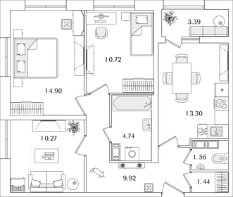 Квартира 68,6 м², 3-комнатная - изображение 1