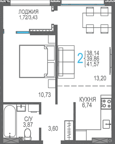 39,9 м², 2-комнатная квартира 7 573 400 ₽ - изображение 1