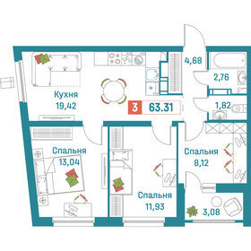63,3 м², 3-комнатная квартира 11 970 030 ₽ - изображение 3