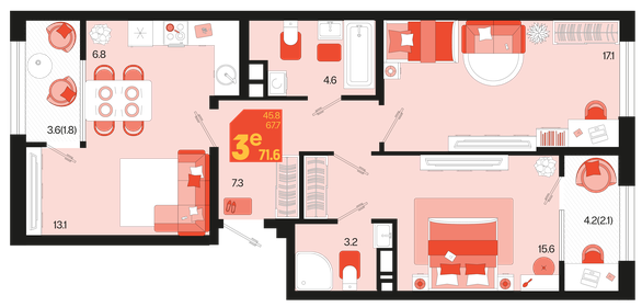 73 м², 3-комнатная квартира 8 100 000 ₽ - изображение 88