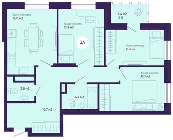 Квартира 79,1 м², 3-комнатная - изображение 1