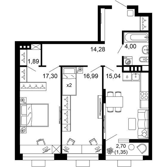 70,9 м², 2-комнатная квартира 11 683 165 ₽ - изображение 1