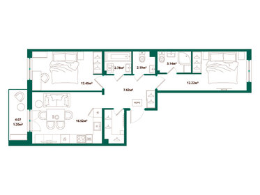 Квартира 61 м², 2-комнатная - изображение 1