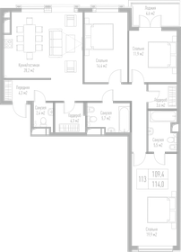 Квартира 114 м², 3-комнатная - изображение 1