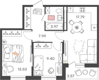 54,5 м², 3-комнатная квартира 6 018 935 ₽ - изображение 22