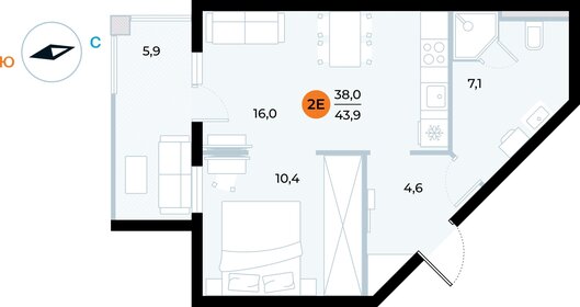 44,4 м², 1-комнатные апартаменты 13 690 711 ₽ - изображение 10