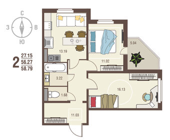 Квартира 58,8 м², 2-комнатная - изображение 1