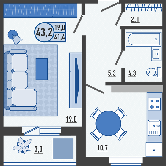 43,2 м², 1-комнатная квартира 3 706 560 ₽ - изображение 1