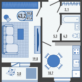 43,2 м², 1-комнатная квартира 3 706 560 ₽ - изображение 3