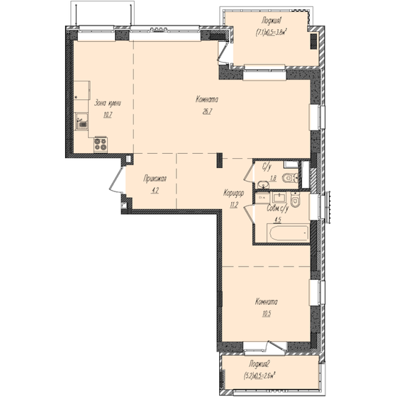 80,7 м², 2-комнатная квартира 33 074 700 ₽ - изображение 29
