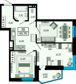78 м², 3-комнатная квартира 6 300 000 ₽ - изображение 93