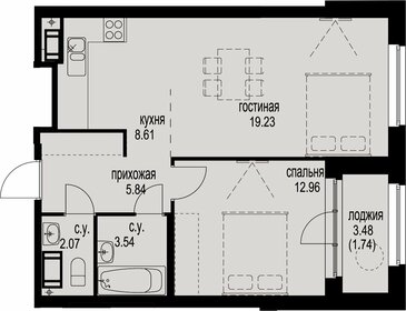 Квартира 54 м², 1-комнатная - изображение 1