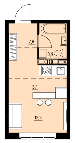 24,3 м², квартира-студия 3 341 250 ₽ - изображение 1