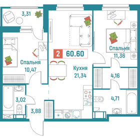 60,6 м², 2-комнатная квартира 11 701 860 ₽ - изображение 13