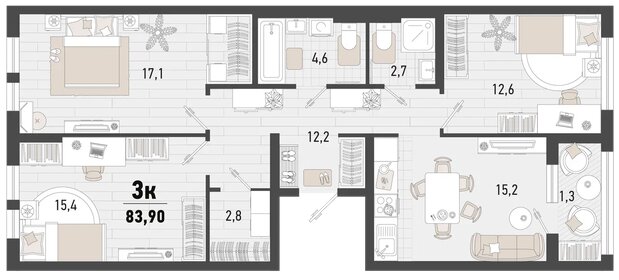 85 м², 3-комнатная квартира 18 000 000 ₽ - изображение 105