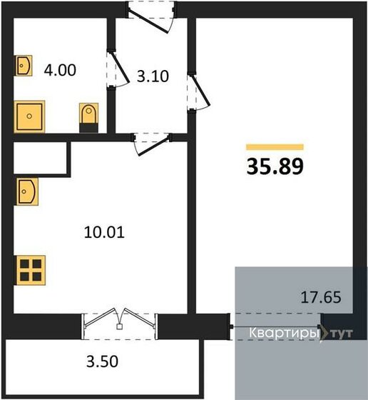 35,9 м², 1-комнатная квартира 3 409 550 ₽ - изображение 1