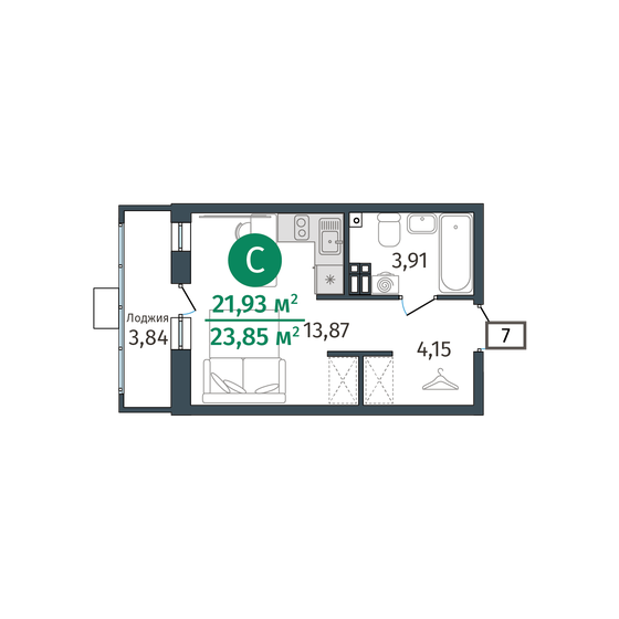 21,9 м², 1-комнатная квартира 3 403 000 ₽ - изображение 15